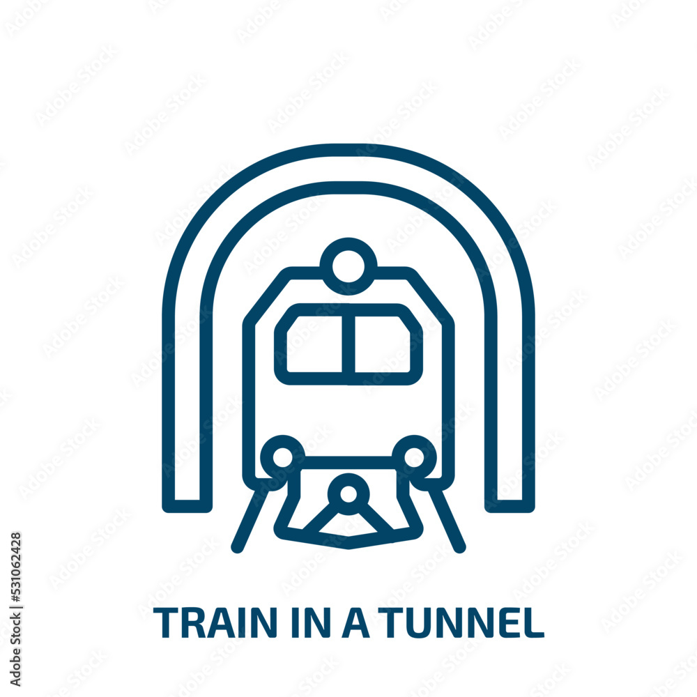 train in a tunnel icon from transportation collection. Thin linear train in a tunnel, train, tunnel outline icon isolated on white background. Line vector train in a tunnel sign, symbol for web and train in a tunnel icon from transportation collection. Thin linear train in a tunnel, train, tunnel outline icon isolated on white background. Line vector train in a tunnel sign, symbol for web and