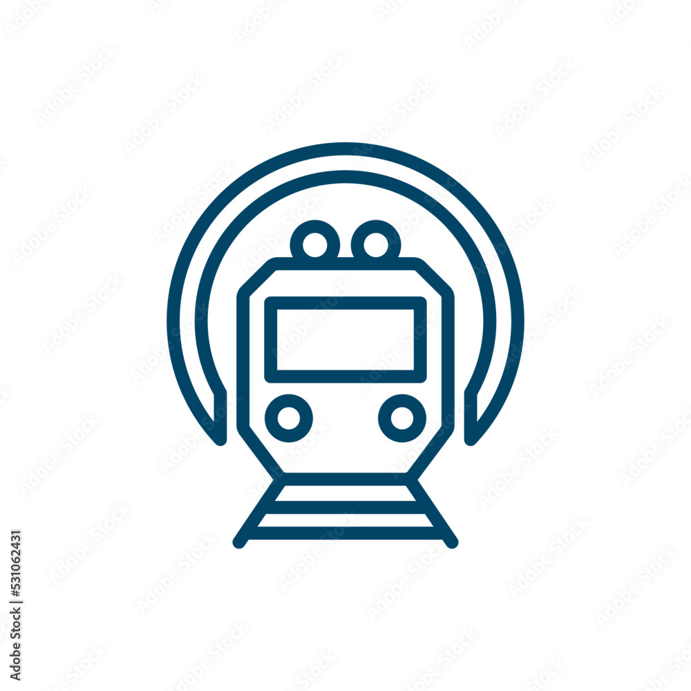 Fototapeta premium icon from transportation collection. Thin linear , train, station outline icon isolated on white background. Line vector sign, symbol for web and mobile