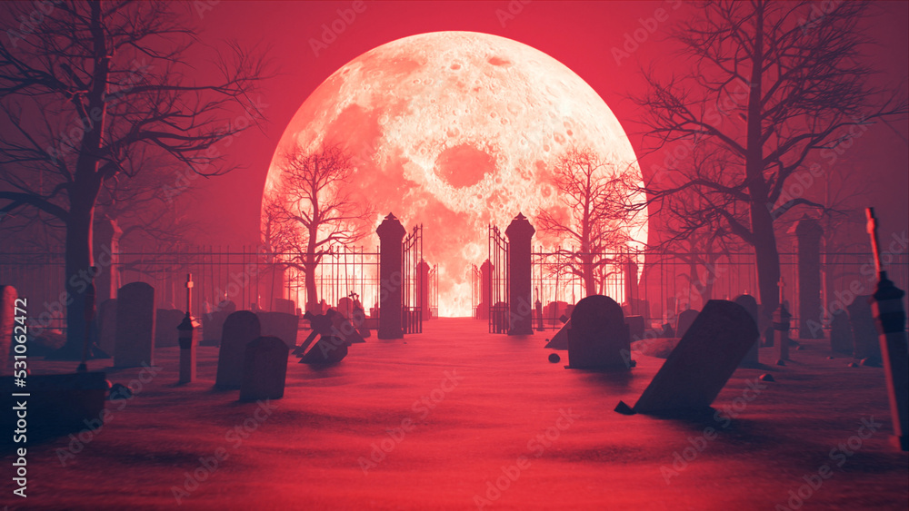 © Oggia - Graveyard at Full Moon Night Halloween Background 3D Renderig © Oggia - Graveyard at Full Moon Night Halloween Background 3D Renderig