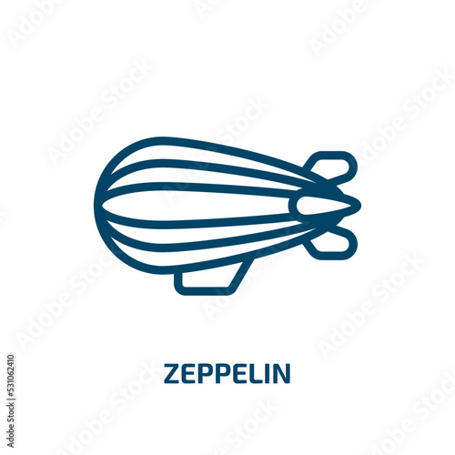 zeppelin icon from transportation collection. Thin linear zeppelin, balloon, airship outline icon isolated on white background. Line vector zeppelin sign, symbol for web and mobile