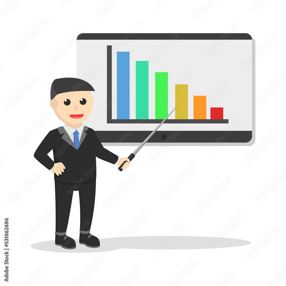 businessman presentation company bar chart Design Character on white background businessman presentation company bar chart Design Character on white background