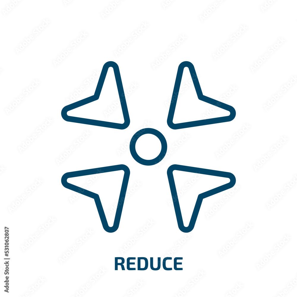 reduce icon from user interface collection. Thin linear reduce, business, arrow outline icon isolated on white background. Line vector reduce sign, symbol for web and mobile reduce icon from user interface collection. Thin linear reduce, business, arrow outline icon isolated on white background. Line vector reduce sign, symbol for web and mobile