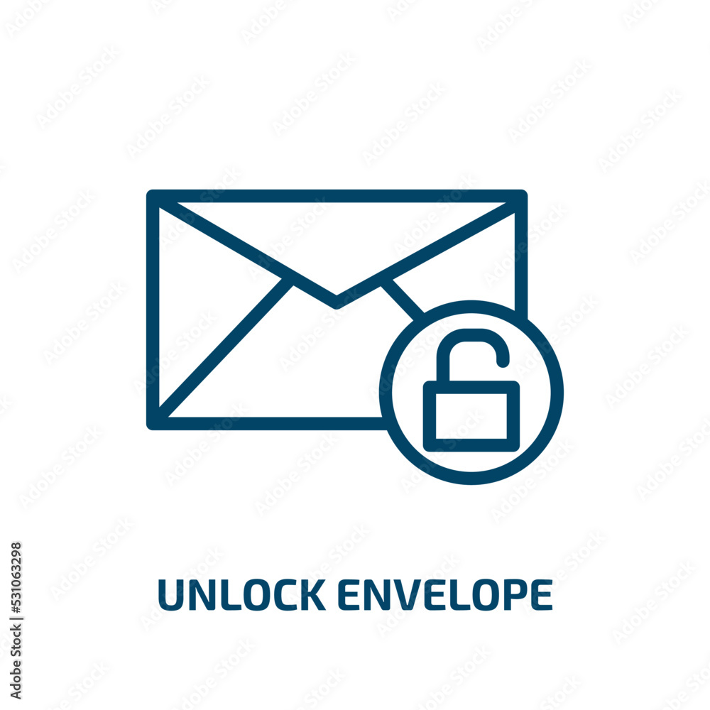 unlock envelope icon from user interface collection. Thin linear unlock envelope, envelope, lock outline icon isolated on white background. Line vector unlock envelope sign, symbol for web and mobile unlock envelope icon from user interface collection. Thin linear unlock envelope, envelope, lock outline icon isolated on white background. Line vector unlock envelope sign, symbol for web and mobile