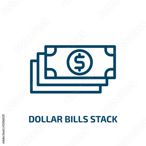 dollar bills stack icon from user interface collection. Thin linear dollar bills stack, dollar, bank outline icon isolated on white background. Line vector dollar bills stack sign, symbol for web and