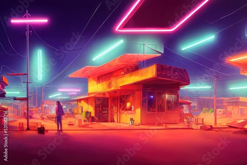 neon gas station at night
