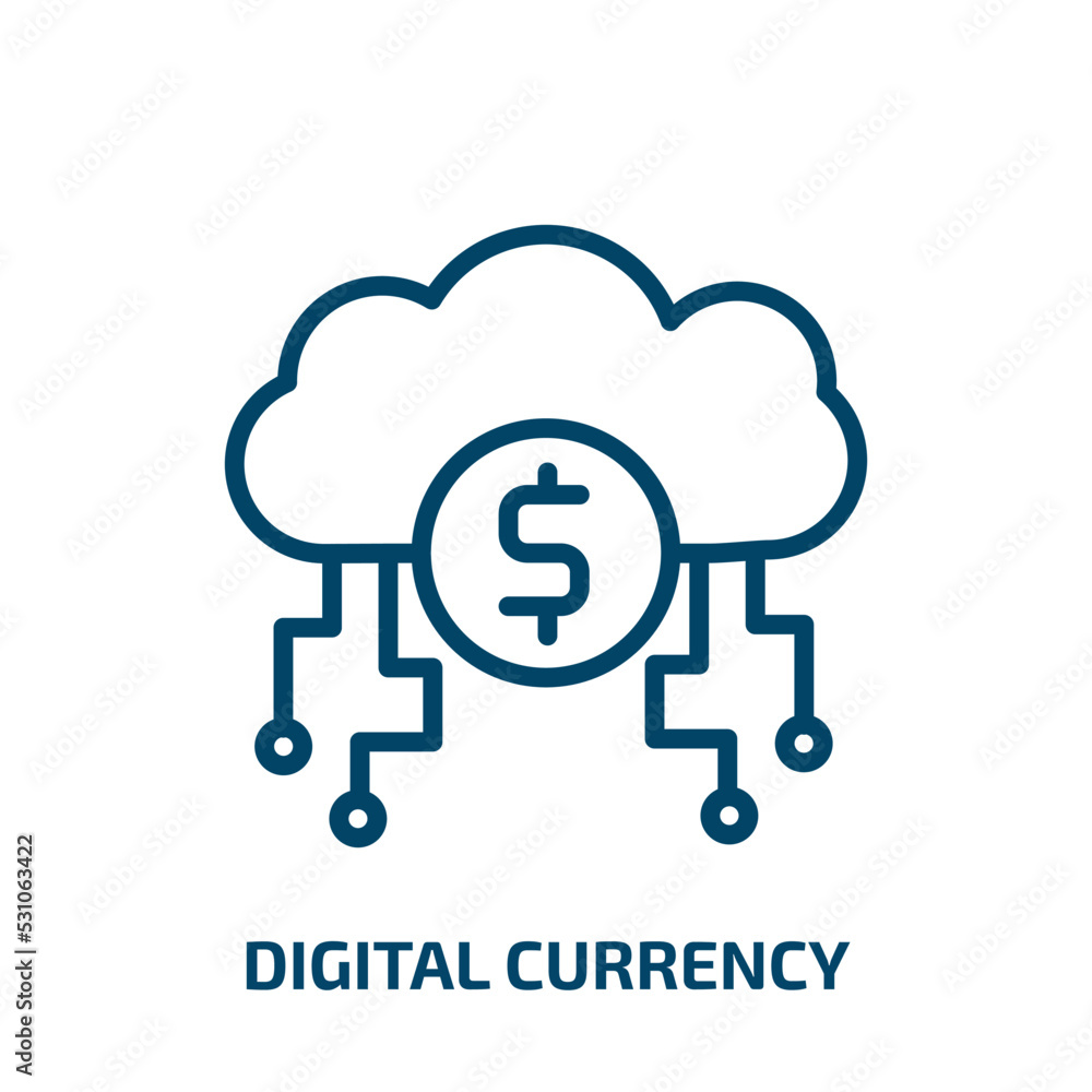 digital currency icon from user interface collection. Thin linear digital currency, currency, digital outline icon isolated on white background. Line vector digital currency sign, symbol for web and digital currency icon from user interface collection. Thin linear digital currency, currency, digital outline icon isolated on white background. Line vector digital currency sign, symbol for web and