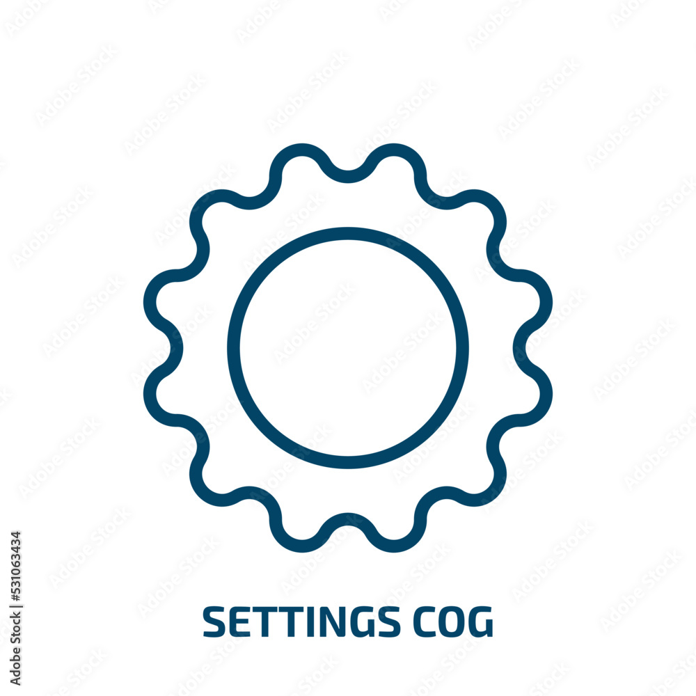settings cog icon from user interface collection. Thin linear settings cog, gear, cog outline icon isolated on white background. Line vector settings cog sign, symbol for web and mobile settings cog icon from user interface collection. Thin linear settings cog, gear, cog outline icon isolated on white background. Line vector settings cog sign, symbol for web and mobile