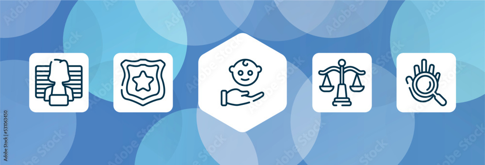 law and justice outline icon set isolated on blue abstract background ...