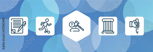 law and justice outline icon set isolated on blue abstract background. thin line icons such as wills and trusts, escape, ask a lawyer, roman law, murder vector. can be used for web and mobile.