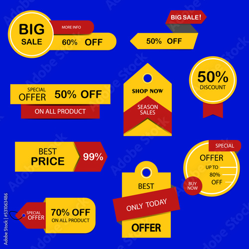 Stickers, price tag, banner, label. Coupon sale, offers and promotions template.
