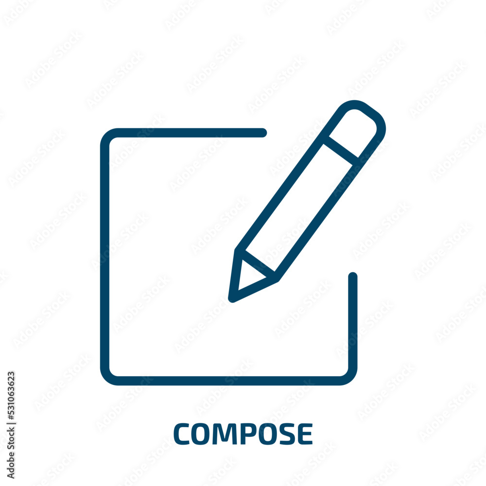 compose icon from user interface collection. Thin linear compose, note, paper outline icon isolated on white background. Line vector compose sign, symbol for web and mobile compose icon from user interface collection. Thin linear compose, note, paper outline icon isolated on white background. Line vector compose sign, symbol for web and mobile