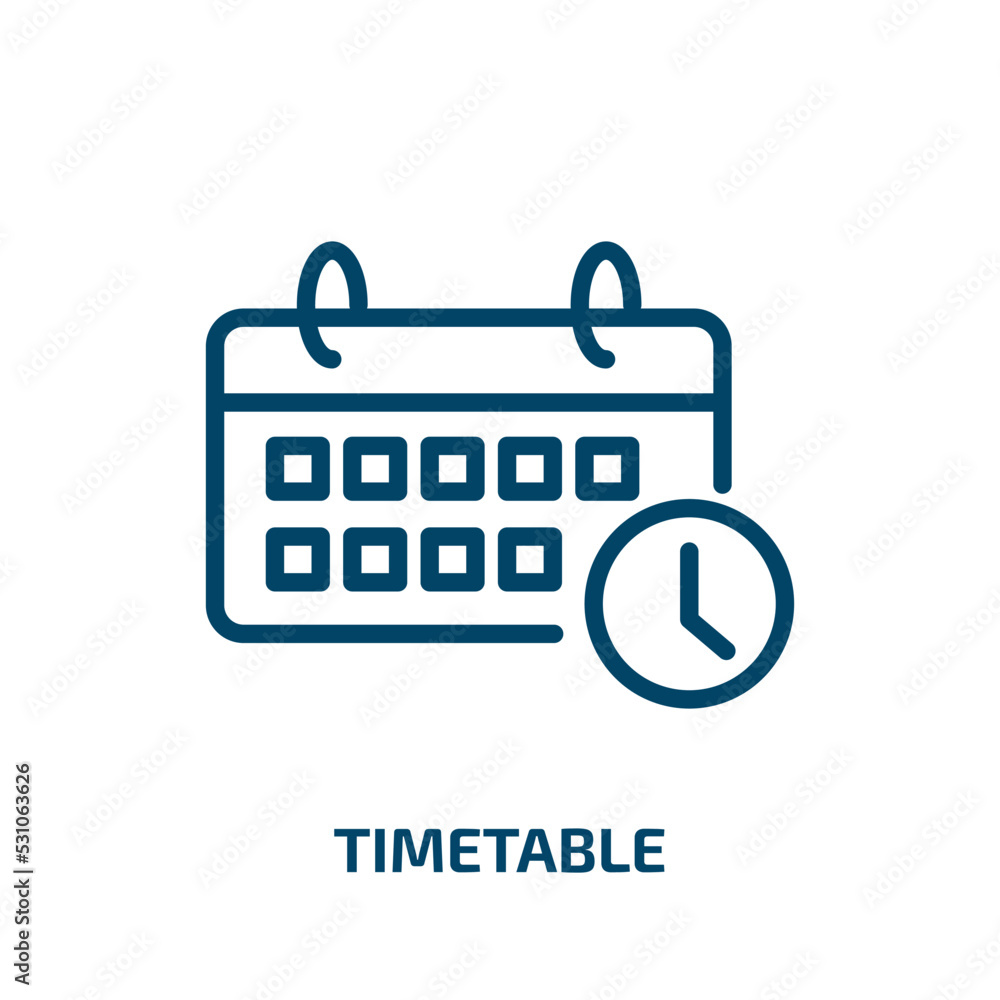 timetable icon from user interface collection. Thin linear timetable, business, meeting outline icon isolated on white background. Line vector timetable sign, symbol for web and mobile timetable icon from user interface collection. Thin linear timetable, business, meeting outline icon isolated on white background. Line vector timetable sign, symbol for web and mobile