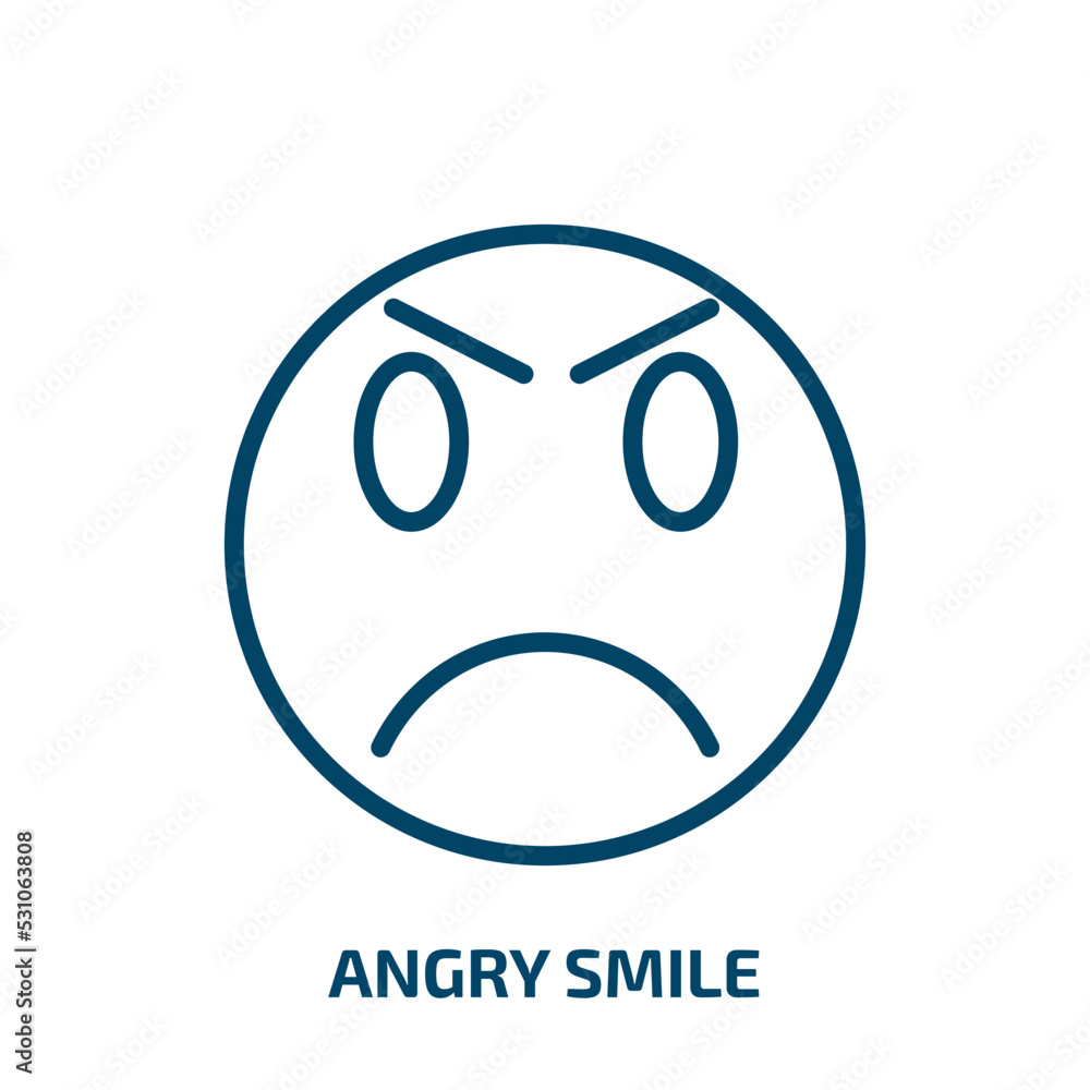 angry smile icon from user interface collection. Thin linear angry smile, happy, smile outline icon isolated on white background. Line vector angry smile sign, symbol for web and mobile angry smile icon from user interface collection. Thin linear angry smile, happy, smile outline icon isolated on white background. Line vector angry smile sign, symbol for web and mobile