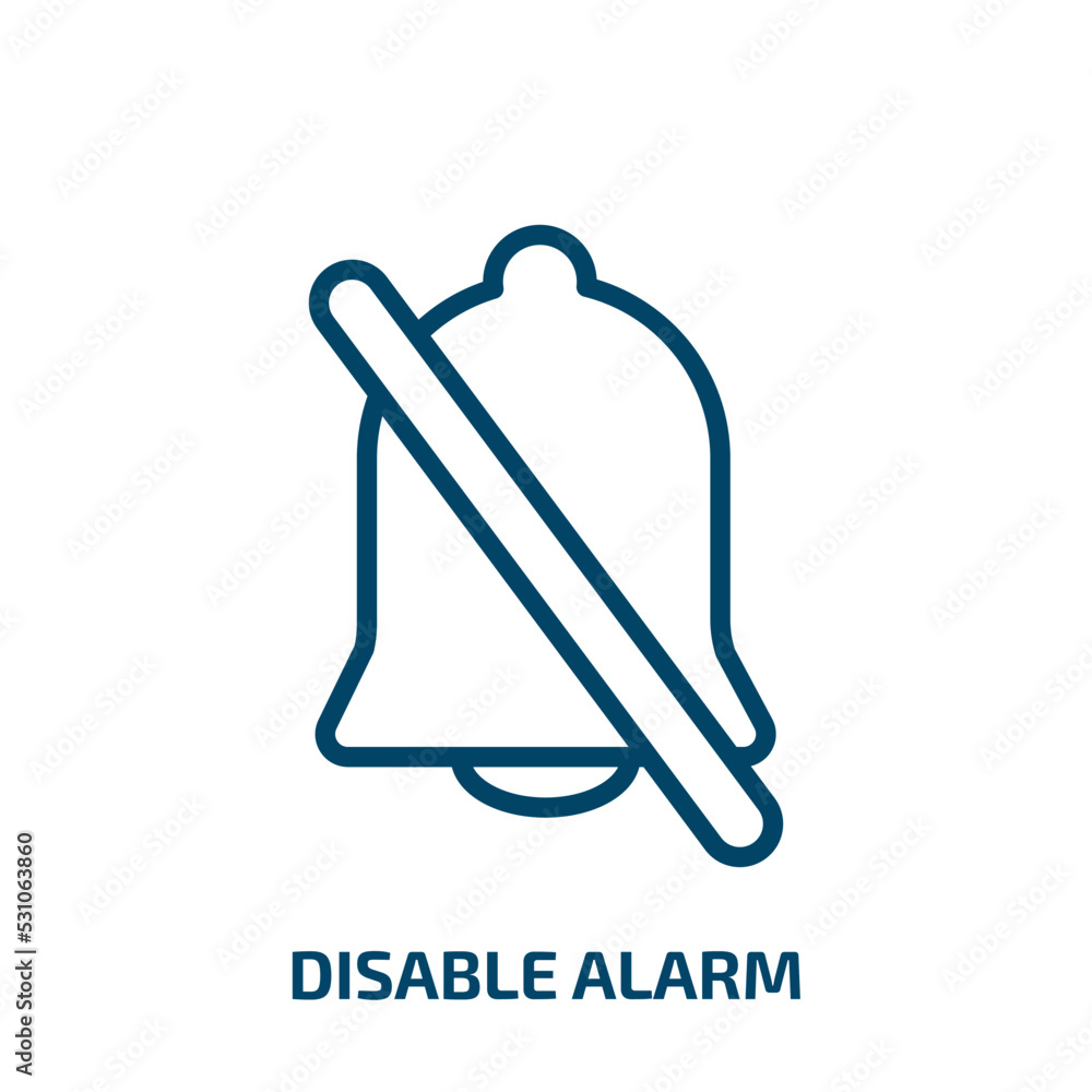 disable alarm icon from user interface collection. Thin linear disable alarm, alarm, computer outline icon isolated on white background. Line vector disable alarm sign, symbol for web and mobile