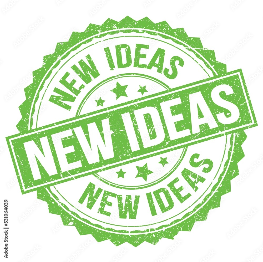 NEW IDEAS text on green round stamp sign NEW IDEAS text on green round stamp sign