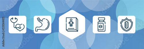 allergies outline icon set isolated on blue abstract background. thin line icons such as medical checkup, stoh, childrens stories, sleeping pills, immunity vector. can be used for web and mobile.
