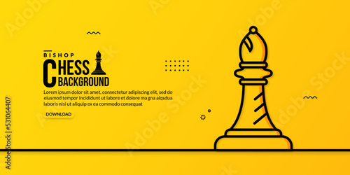 Billede på lærred Chess bishop linear illustration on yellow background, concept of business strat