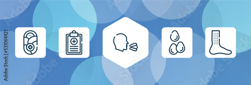 allergies outline icon set isolated on blue abstract background. thin line icons such as pediatrics, health report, sneeze, sesame, urticaria vector. can be used for web and mobile.