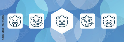 emoji outline icon set isolated on blue abstract background. thin line icons such as tongue emoji, lying emoji, desperate liar disgusted vector. can be used for web and mobile.