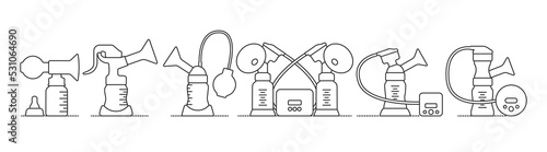 Breast pump realistic outline set icon. Vector illustration breastmilk on white background . Isolated vector realistic outline set icon breast pump.