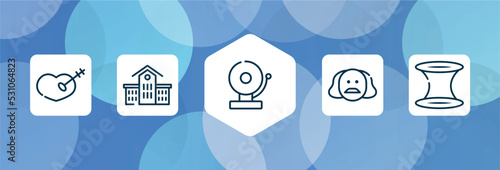 school & science outline icon set isolated on blue abstract background. thin line icons such as treason, kindergarten, school bell, shakespeare, wormhole vector. can be used for web and mobile.