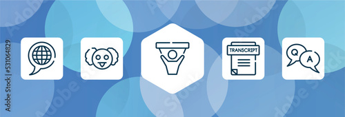 learning outline icon set isolated on blue abstract background. thin line icons such as languages, professor, fans, transcript, qa vector. can be used for web and mobile.