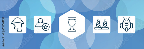 science outline icon set isolated on blue abstract background. thin line icons such as sherlock holmes, novice, sports and competition, bollards, vector. can be used for web and mobile.