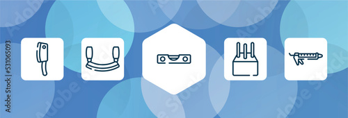 building outline icon set isolated on blue abstract background. thin line icons such as cleaver, mezzaluna, level gauge, concrete, sealant vector. can be used for web and mobile.