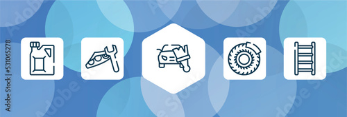 do it yourself outline icon set isolated on blue abstract background. thin line icons such as gaso, headlight, car painting, brake disc, ladder vector. can be used for web and mobile.