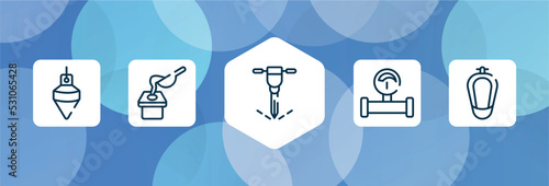 plumber outline icon set isolated on blue abstract background. thin line icons such as plumb bob, crucible, puncture, gas pipe, urinal vector. can be used for web and mobile.