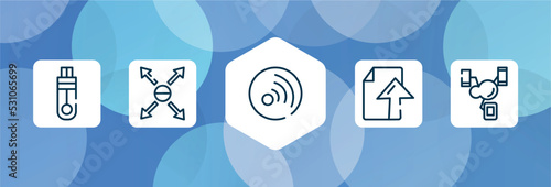 cloud computing outline icon set isolated on blue abstract background. thin line icons such as memory stick, responsive, rss updates subscription, ftp upload, synchronized devices vector. can be