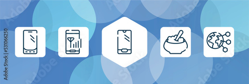 internet of things outline icon set isolated on blue abstract background. thin line icons such as mobile phone de, connection, phone variant shape, porridge, planet earth vector. can be used for web