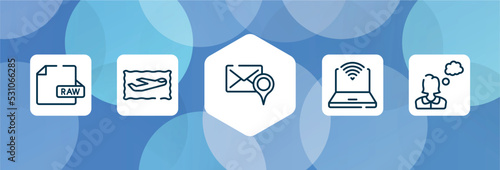 introvert outline icon set isolated on blue abstract background. thin line icons such as raw file, air service, addressee, survival kit, thoughtful vector. can be used for web and mobile.
