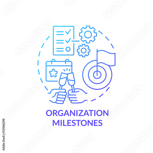 Organization milestones blue gradient concept icon. Company anniversary. Type of corporate events abstract idea thin line illustration. Isolated outline drawing. Myriad Pro-Bold font used