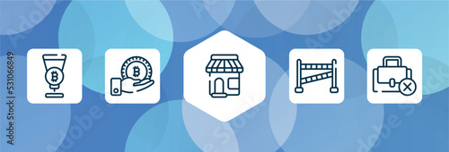 jobless outline icon set isolated on blue abstract background. thin line icons such as passion, receive, convenience store, police, unemployed vector. can be used for web and mobile.