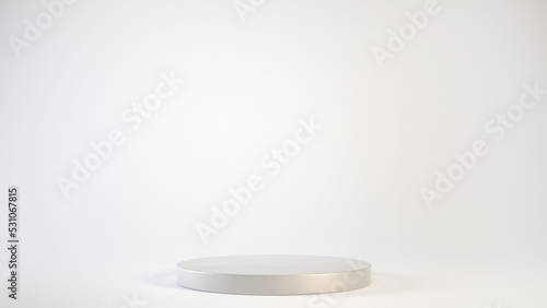 Empty gray podium or pedestal display on white background with cylinder stand concept 3d rendering. © gizemg