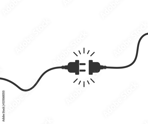 Electric socket with plug icon. Two electric cord symbol. Sign no connect vector flat. photo