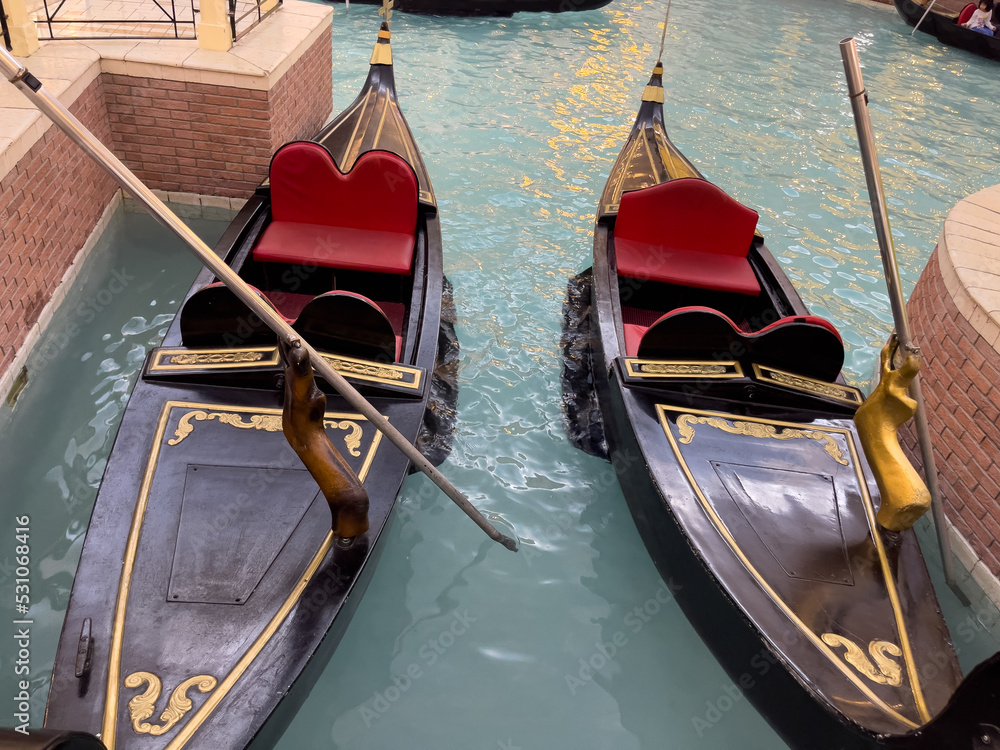 Boat in interior view of Villaggio shopping mall in Qatar