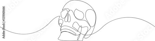 Abstract human skull continuous one line drawing. Vector illustration.