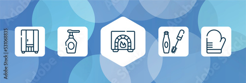 sauna outline icon set isolated on blue abstract background. thin line icons such as infrared, spray bottle, burner, mascara makeup, oven mitt vector. can be used for web and mobile.