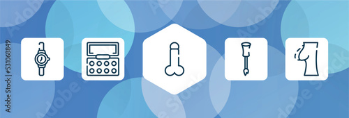 plastic surgery outline icon set isolated on blue abstract background. thin line icons such as wrist watch, eyeshadow, , nail brush, nipple vector. can be used for web and mobile.
