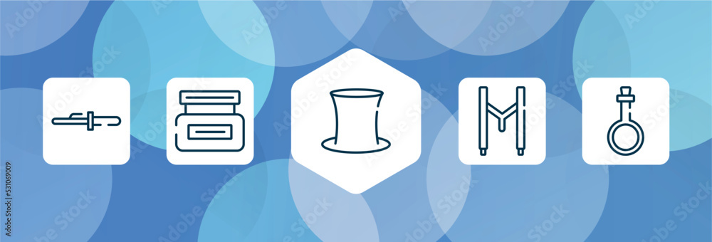 beauty outline icon set isolated on blue abstract background. thin line icons such as curling tongs, hair cream, tall hat, suspenders, potions vector. can be used for web and mobile. beauty outline icon set isolated on blue abstract background. thin line icons such as curling tongs, hair cream, tall hat, suspenders, potions vector. can be used for web and mobile.
