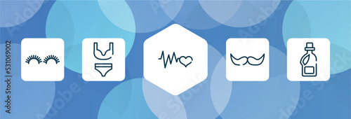 hairdressing outline icon set isolated on blue abstract background. thin line icons such as grace, underwear, cardiogram, facial hair, softener vector. can be used for web and mobile.