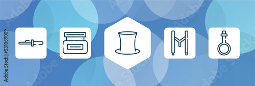 Wallpaper Mural beauty outline icon set isolated on blue abstract background. thin line icons such as curling tongs, hair cream, tall hat, suspenders, potions vector. can be used for web and mobile. Torontodigital.ca