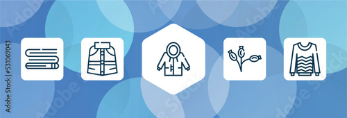autumn outline icon set isolated on blue abstract background. thin line icons such as blanket, cloak, raincoat, rosa canina, sweater vector. can be used for web and mobile.