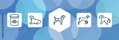 dog and training outline icon set isolated on blue abstract background. thin line icons such as pet food, null, beagle, kurzhaar, scold the dog vector. can be used for web and mobile.