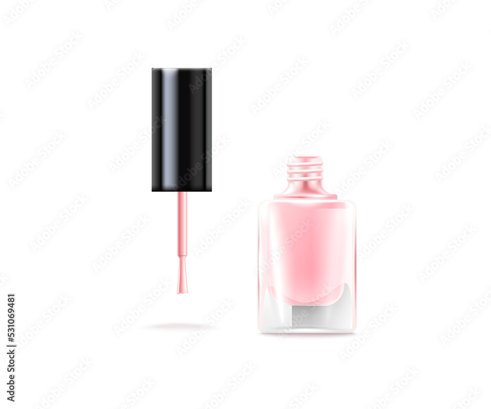 Pink nail varnish in bottle template realistic vector illustration isolated. Pink nail varnish in bottle template realistic vector illustration isolated.