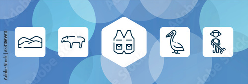 in the zoo outline icon set isolated on blue abstract background. thin line icons such as dunes, tapir, waistcoat, pelican, cleaner vector. can be used for web and mobile.