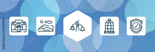 in the zoo outline icon set isolated on blue abstract background. thin line icons such as animal aid, dunes, harebell, cage, guard vector. can be used for web and mobile.