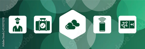 in the frontier filled icon set isolated on abstract background. glyph icons such as customs police, luggage checking, two clouds with different size, smartphone with wifi, boarding ticket vector.